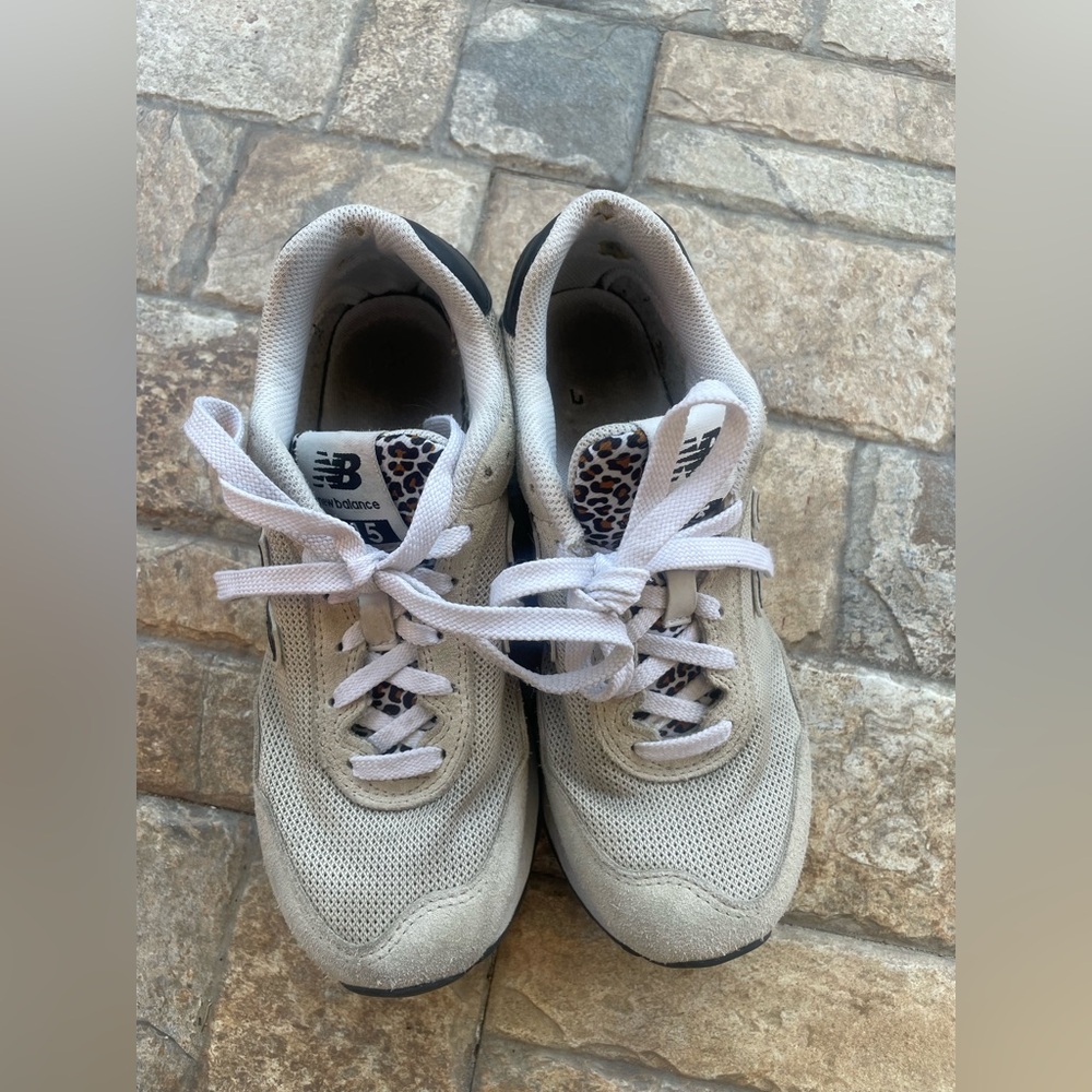 New Balance Women's Cream and Black Sneakers with Leopard Accent 515